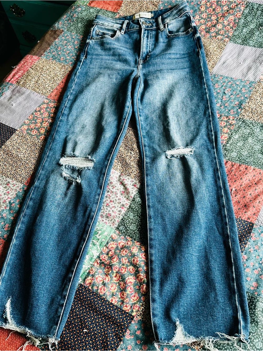 Hidden Jeans BK1680 Size 24 High-Rise Wide-Leg Distressed Raw Hem Blue